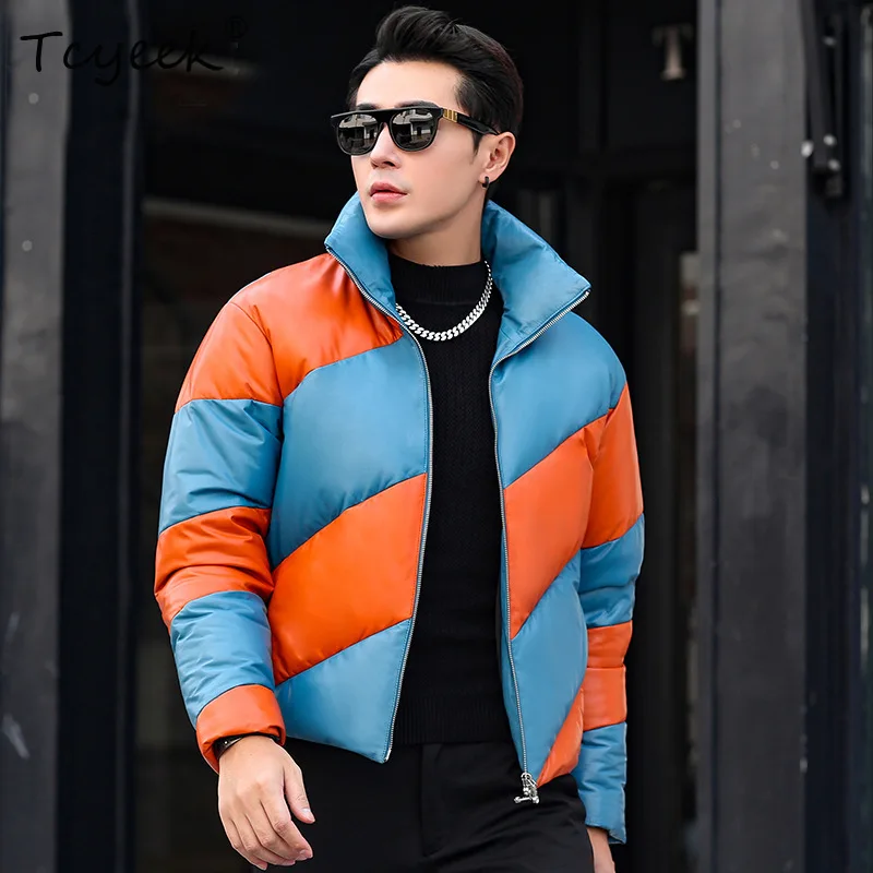 Tcyeek Top Layer Sheepskin Down Jacket Winter Mens Coat Stand Collar Short Youth Leather Jacket Thick Puffer Jacket 2026 Jaqueta