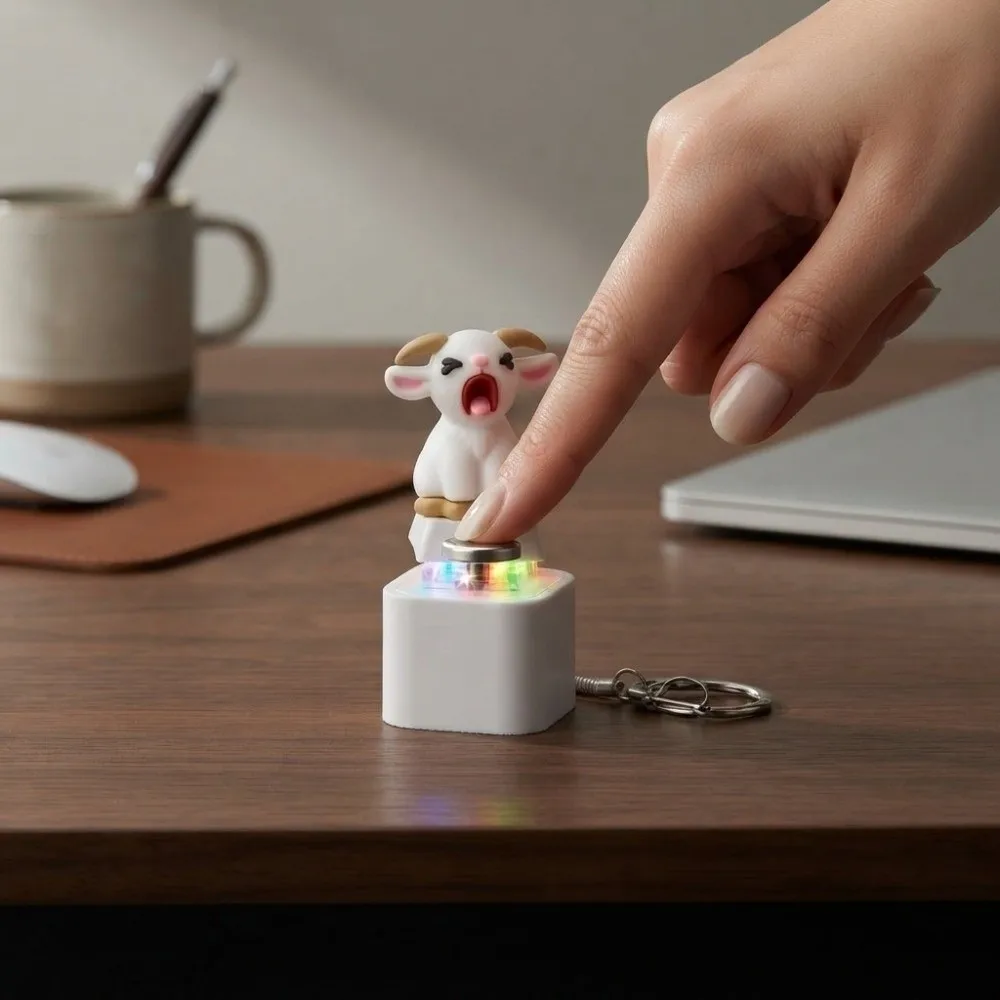 Rechargeable Screaming Goat Key Chain LED-Glowing Anti-Stress Mechanical Key Cap Portable-Clicky Sound-Effect Fidget Button