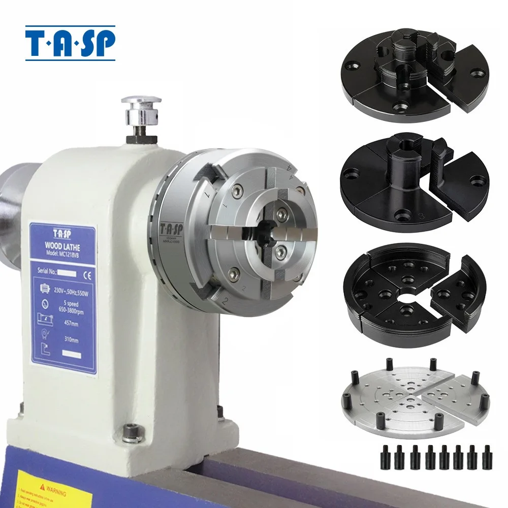 TASP 100mm Wood Lathe Scroll Chuck and Jaw Set Self Centering Spindle Thread M33x3.5mm  1Inch - 8TPI Woodworking Tools