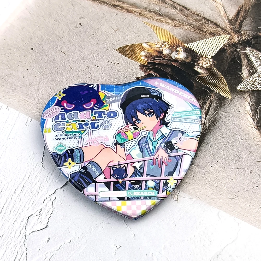 Wanderer Kabukimono Balladee Scaramouche Kunikuzushi Hat Guy Heart shape badge Brooch Pin Cosplay Badge Decoration Birthday gift