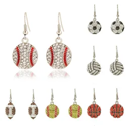 New Fashion Basketball Rhinestone Earrings For Women Crystal Baseball Football Volleyball Dangle Earrings Sports Jewelry