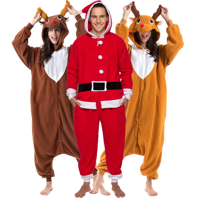 

Adult Christmas women men onesie funny kigurumis unisex cartoon pajamas polar fleece jumpsuit sleepwear Halloween gift