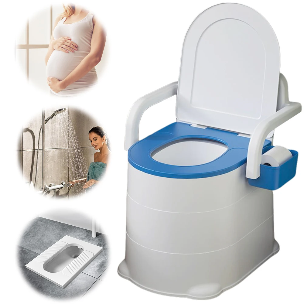 Commode de chevet portable, toilettes à la turque antidérapantes, toilettes de chevet anti-odeur, avec accoudoirs, pour chambre à coucher