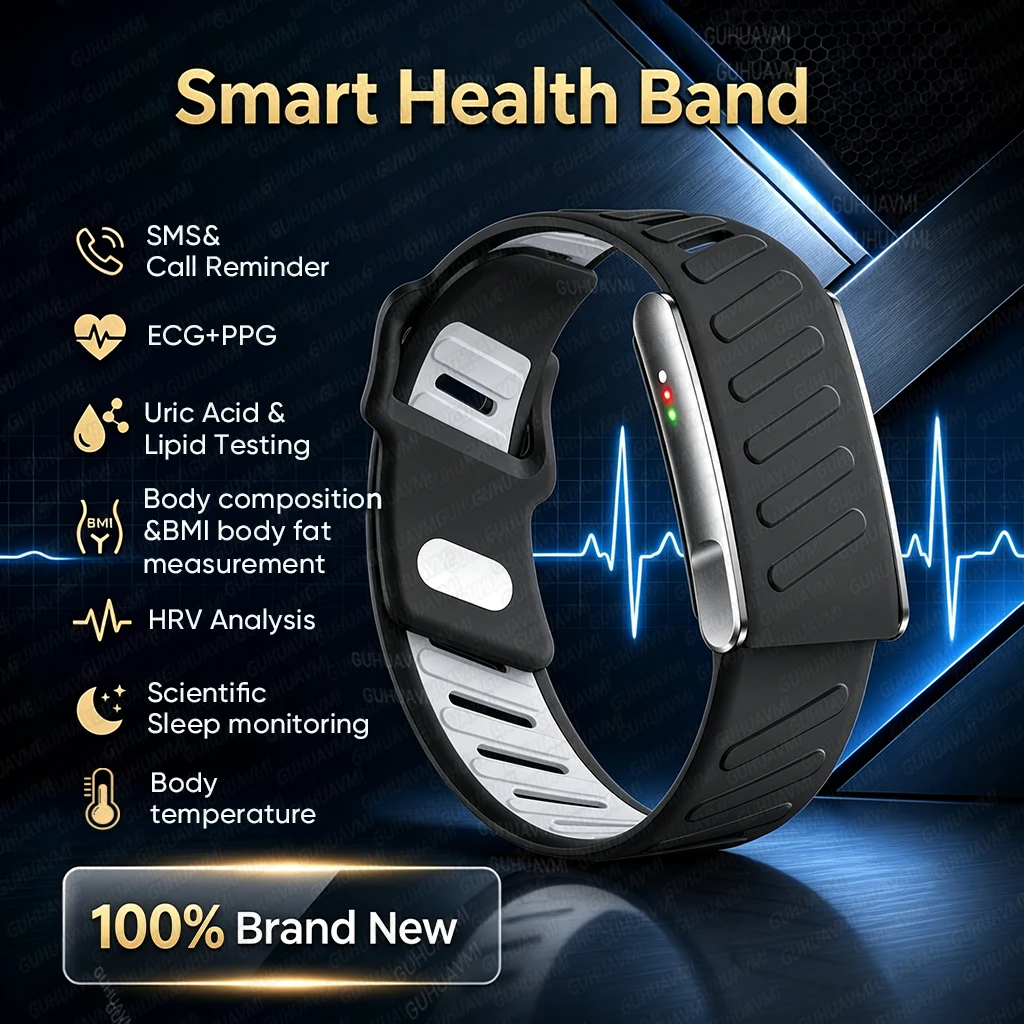 Nova Pulseira Inteligente de Saúde Sem Tela com ECG+PPG, Monitoramento de Pressão Arterial, Frequência Cardíaca e Sono 24/7, Rastreador de Fitness, Smartwatch para Homens e Mulheres