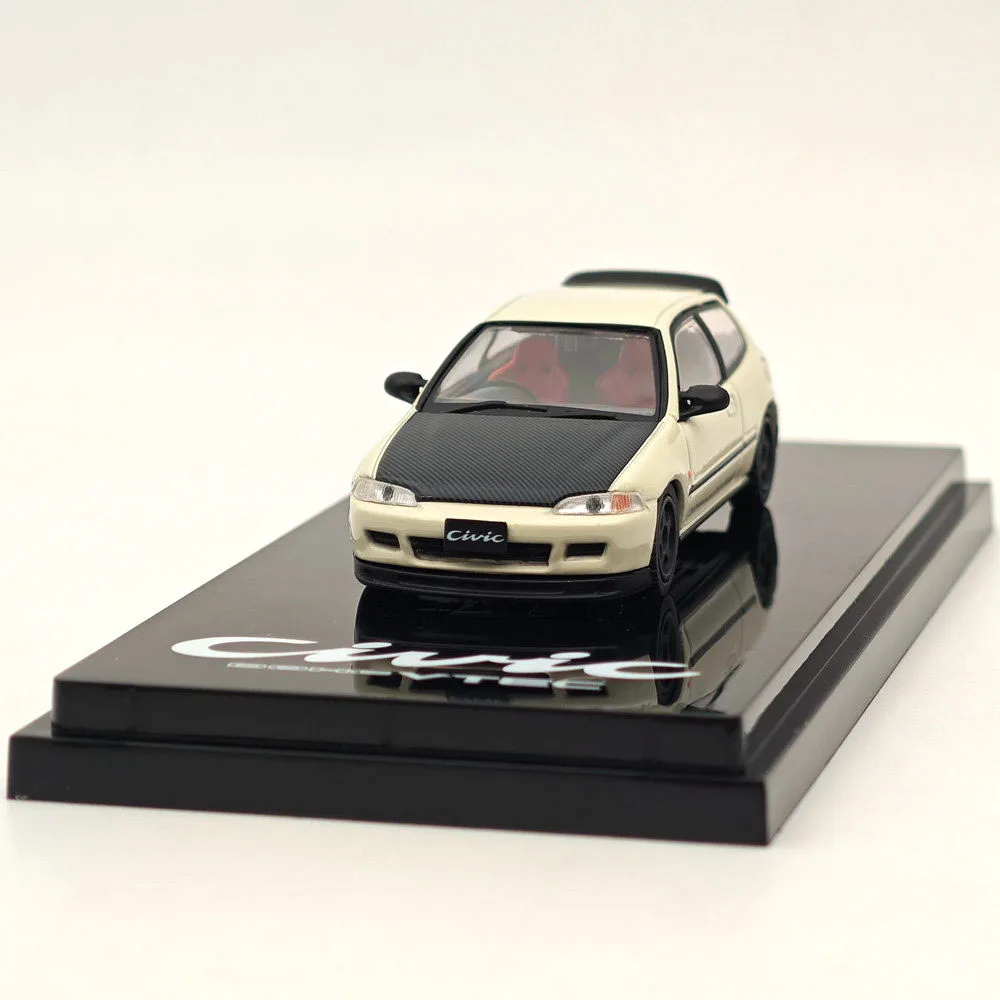 Hobby Japão 1:64 CIVIC (EG6) Versão personalizada estilo JDM com modelo de exibição de motor branco HJ 642017 Coleção de carros de brinquedos fundidos AW