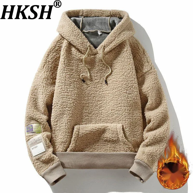 

HKSH осень-зима новая мужская толстовка с капюшоном свободная модная утепленная универсальная теплая куртка из овечьей шерсти флисовый пуловер Chic Ins HK14475