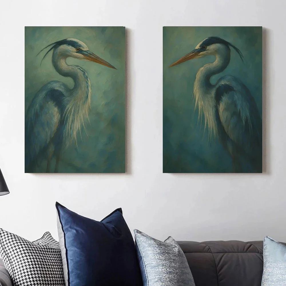 Large-sized 1pc frameless Canvas Painting Pink Japanese Crane Bird Japandi Heron Posters and Prints Canvas Printing  Japan Wall