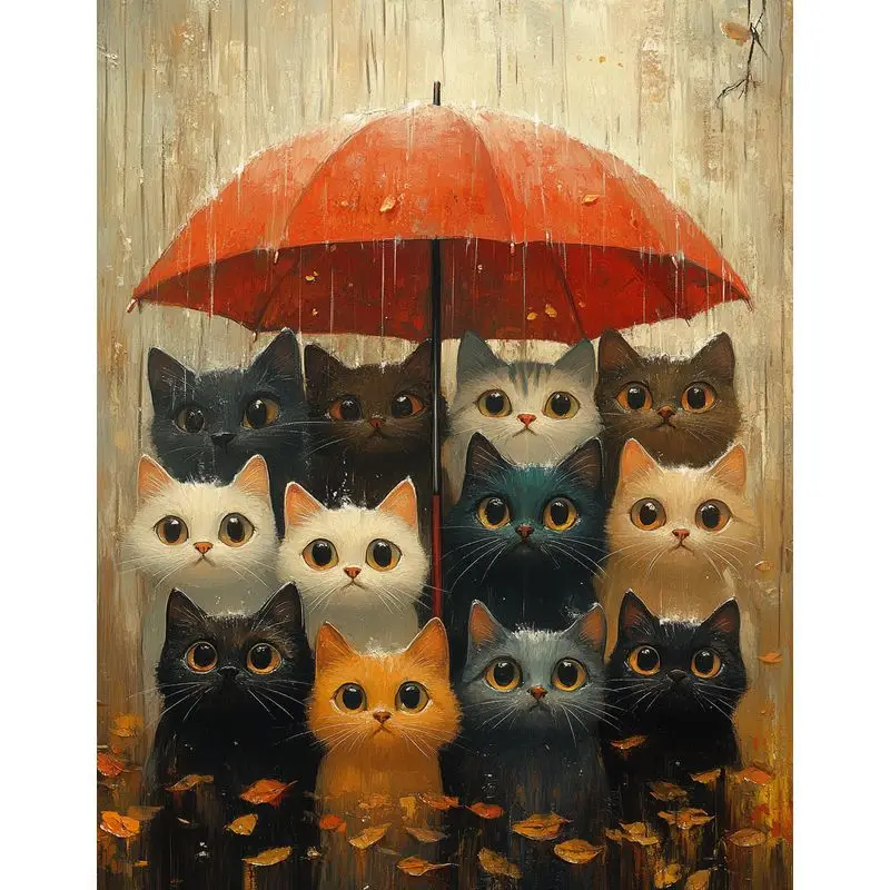 

CHENISTORY 5D DIY Diamond Painting Kitten holding on to the rain Craft Kit Diamond Embroidery Children's Gifts Home Decorations