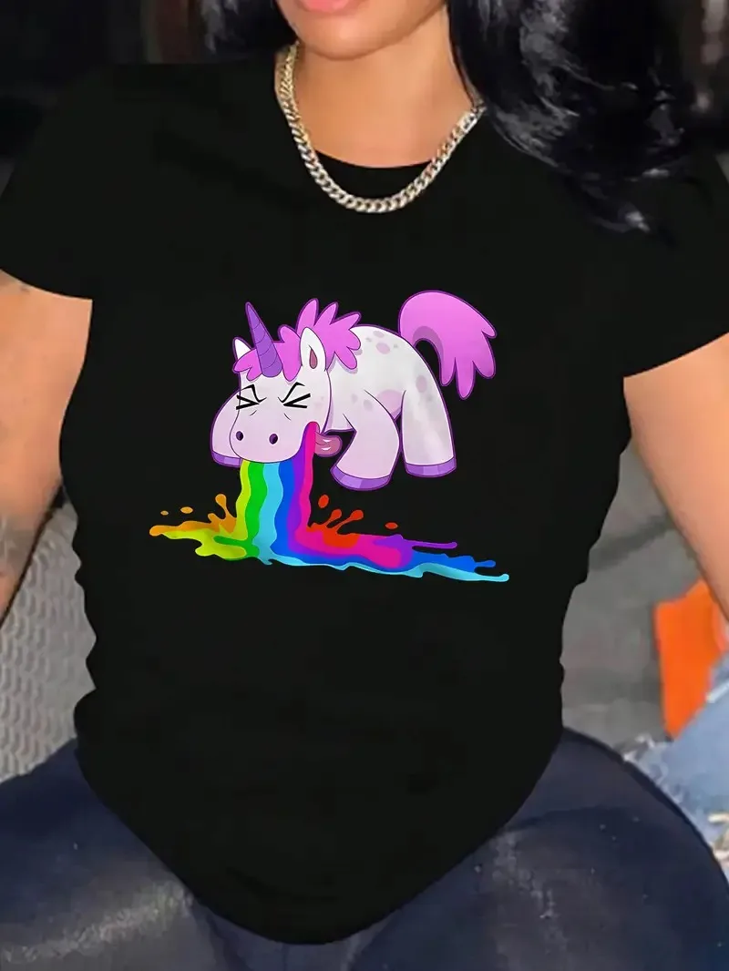 

Rainbow Unicorn Graphic Printing Summer Autumn Winter Cotton Men's and Women's T-Shirts Short Sleeves Luxury Outdoor Sports