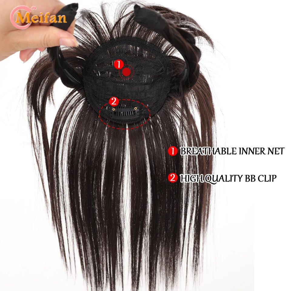 MEIFAN Synthetic Topper Hairpiece With Braids Headband Bangs Fringe Bands Heat Resistant Bangs Clip in Hair Extensions Hairpiece