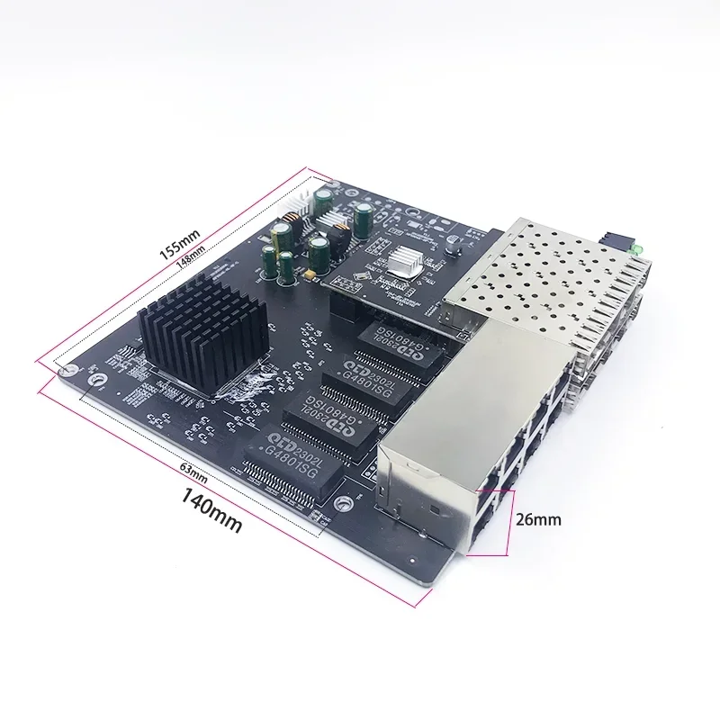 1000M switch Unmanaged 16port 10/100/1000M 6V-12V-24V 8 1000M port with 8 1000M SFP industrial  module PCBA board OEM Ports