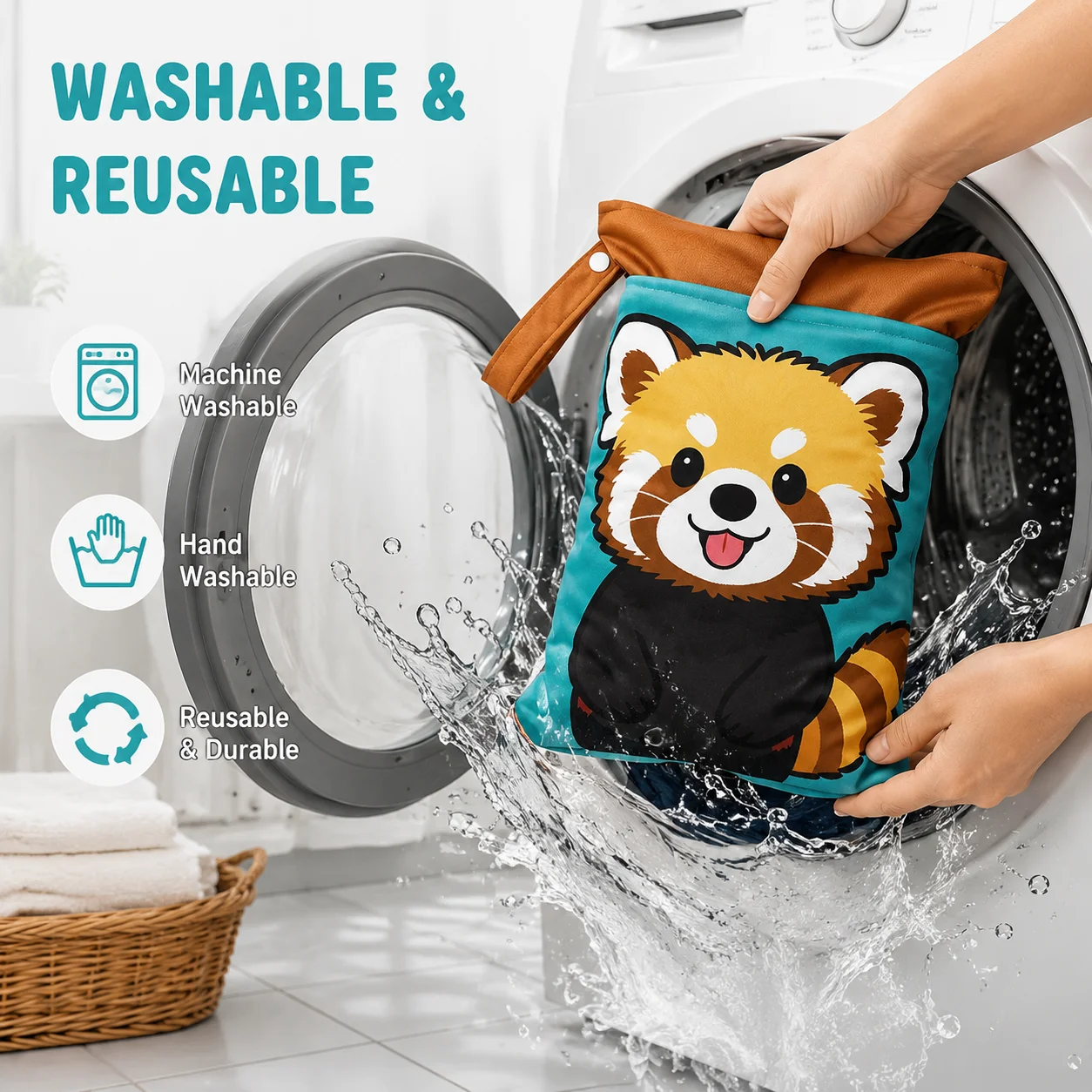 Cartoon Storage Bag Double Pocket Organizer, Washable Reusable Travel Bag with Handle, Portable Multi Use Bag for Stroller, Swi