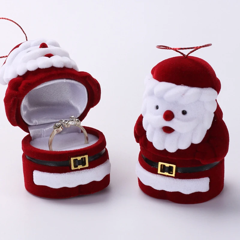 Christmas Santa Claus Flannel Jewelry Ring Box Creative Gift Ring Box Jewelry Earrings Storage Box