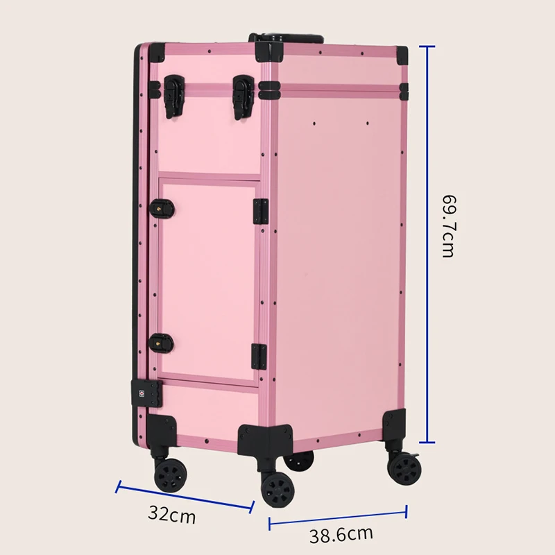 Custodia per trucco pieghevole con rotelle Tavolo per trucco mobile Specchio a LED Cassetti Bluetooth Scatola per cosmetici Custodia professionale per organizer