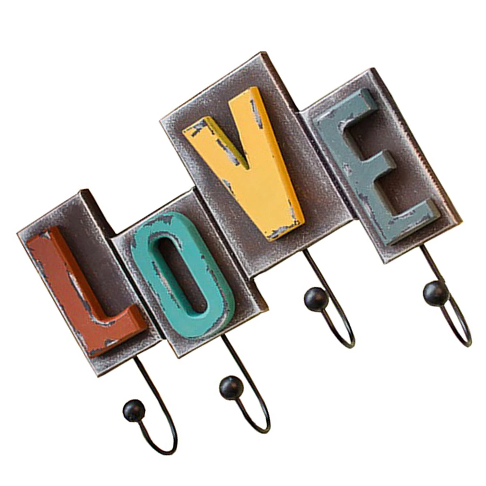 

Wood Wall Hooks Love Letter Design Retro Process Bathroom Kitchen Living Room Office Use Mount Hooks Decorative