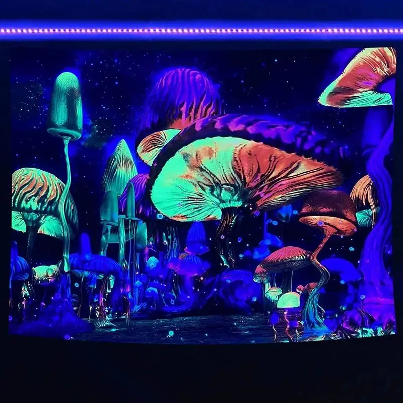 VIKAMA Blacklight Luminous Fungi Jungle Celestial Sky Reactive Tapestry Trippy Wall Art Room Decor Accent Soft Durable Cozy Gift
