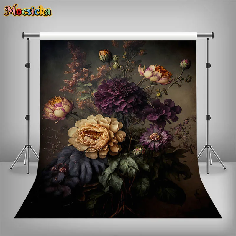 Mocsicka Floral Newborn Photography Backdrops Hand Drawn oil painting Artistic Background Photoshoots Girl Photo Prop Banner