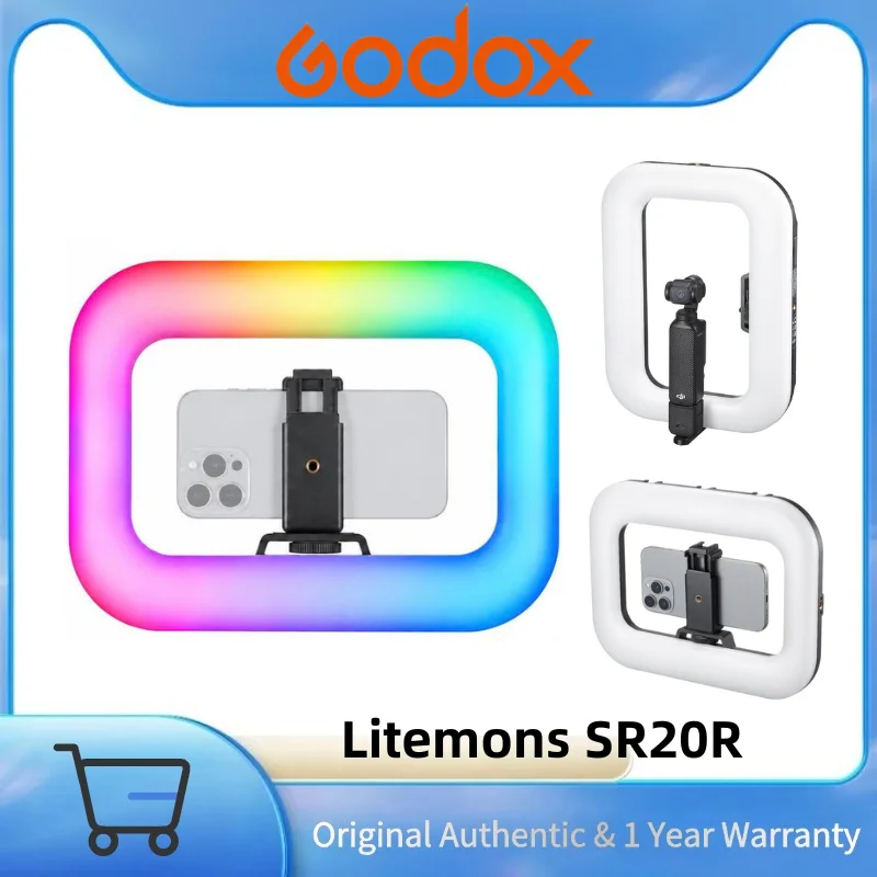 Godox SR20R RGB Ring Light with Bluetooth Control Full Color LED CRI 96+ with Battery for Vlogging Live Streaming
