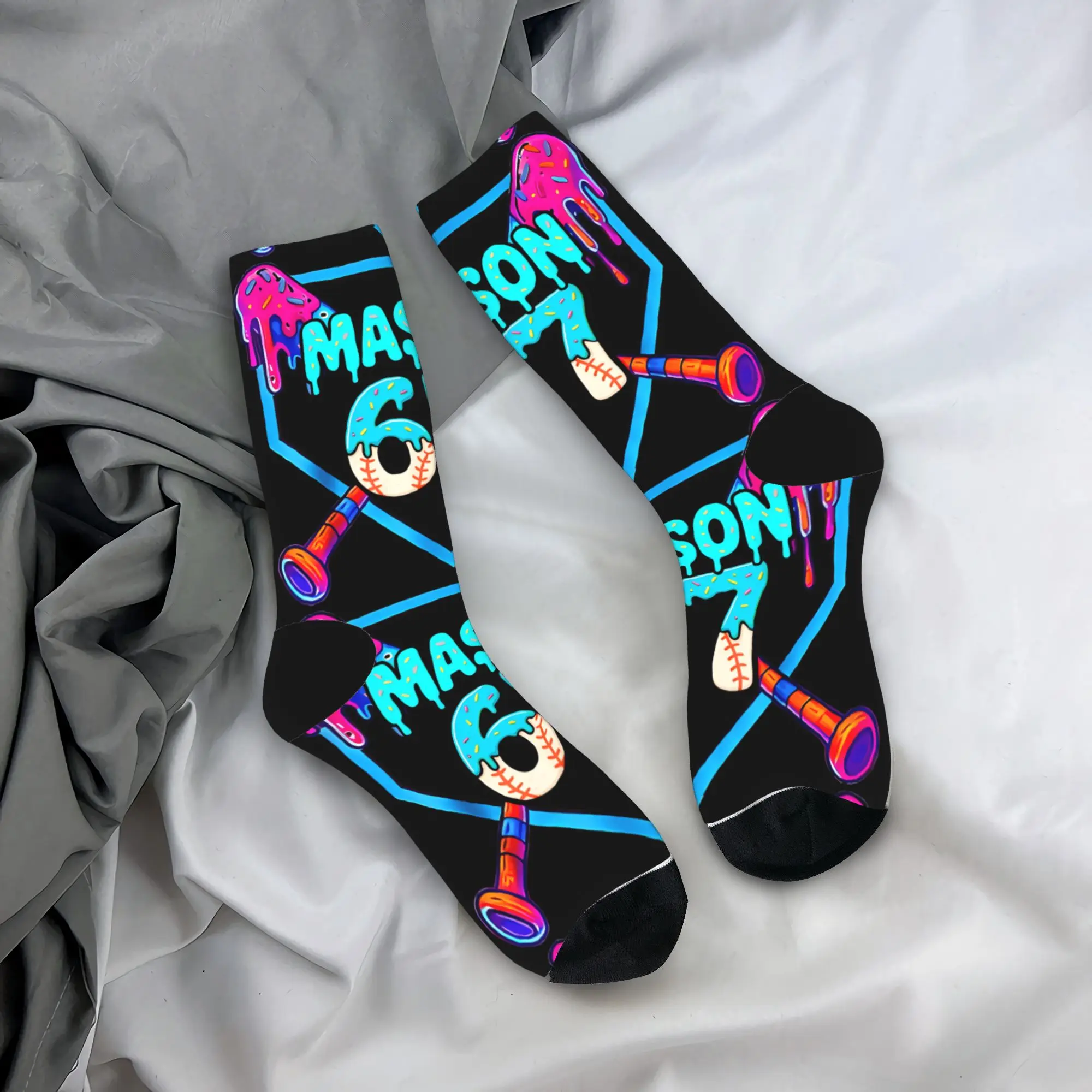 Mason 67 Funny Ice Cream Drip Baseball Meme Design Stockings Socks Medium Socks Winter Outdoor Sports Anti-Slip Design Socks