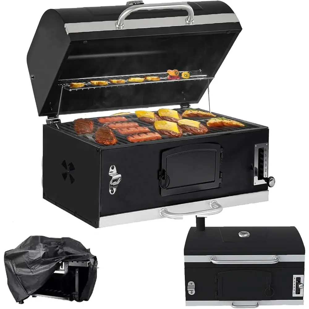 

Премиальный уличный угольный гриль с изолированным колпаком, термометром и поддоном для зажигания, для кемпинга и использования в парках