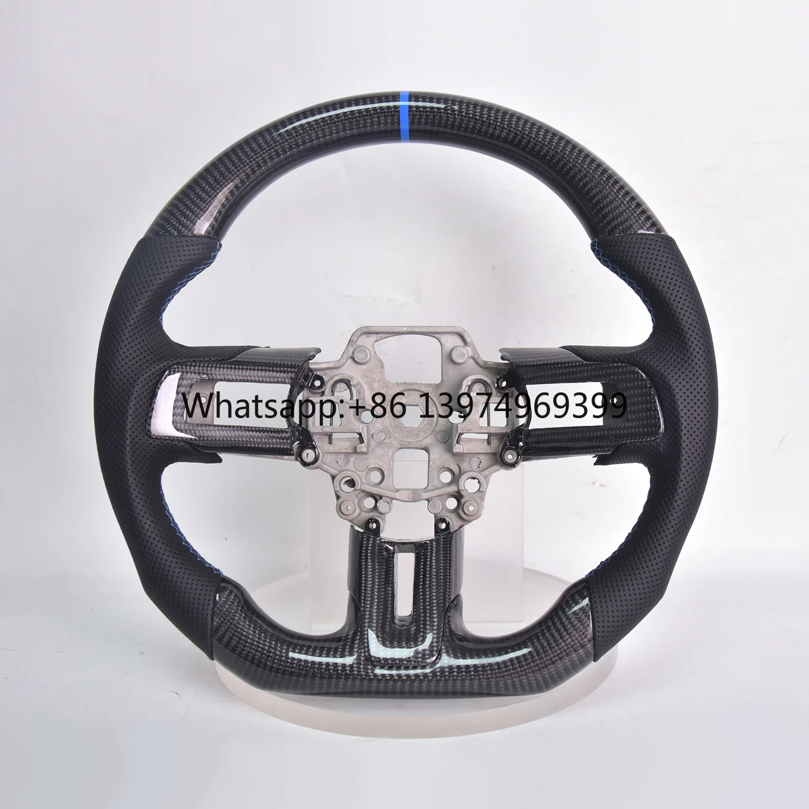Carbon Fiber D-shape Steering Wheel for Ford Mustang GT/GT350/GT350R 2018-2021 Perforated Leather Grip with Trim