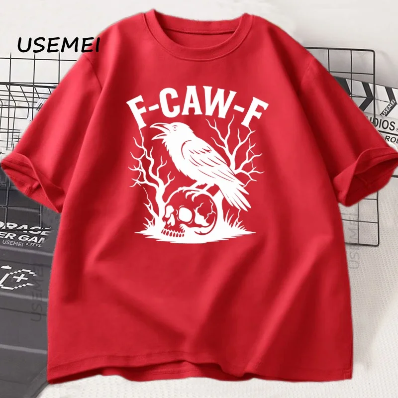 F-Caw-F مضحك القوطية الغراب تي شيرت كرو الظلام الطيور الفكاهة الجرافيكي تيز هالوين تي شيرت تقليدي الرجال النساء ملابس قصيرة الأكمام