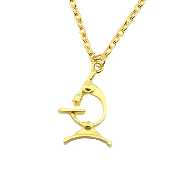 Lab Microscope Pendant Necklace And Brooch Classic Science Biology Jewelry Accessories for Scientists Doctor Gifts