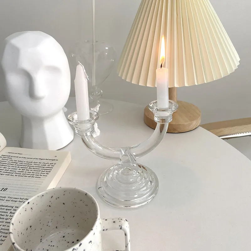 

Cutelife INS Nordic Geometric Transparent Glass Candle Holders Desktop Home Decoration Wedding Centerpieces Crystal Candlestick