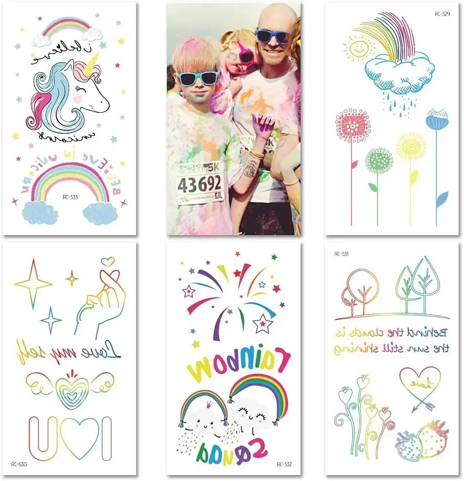 16pcs/set Fake Tattoo Sticker Art Temporary Tattoos on the Body Waterproof HyunA ins Colorful Rainbow Heart Temporal Tattoos