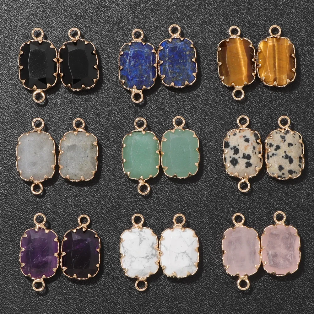 2pcs Charm Semi-Precious Stone Pendant Square Double Hole Connector Charms Jewelry Making Pendentifs Fashion DIY Necklace