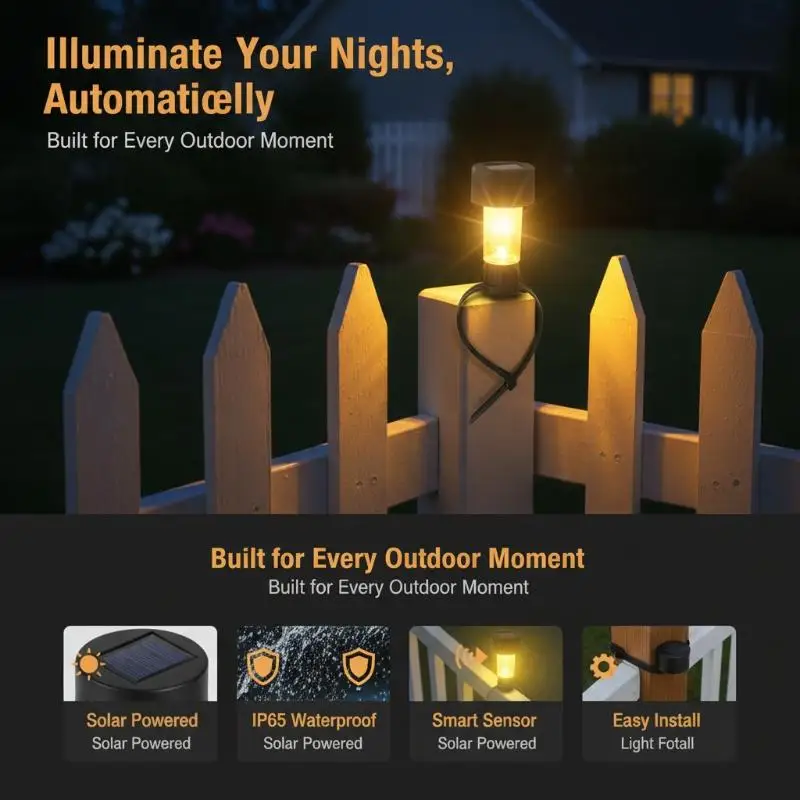 Hoyytu Waterproof Solar Fence Lights Auto On Off IP65 Rated Energy Efficient for Patio Yard Deck Outdoor Lighting