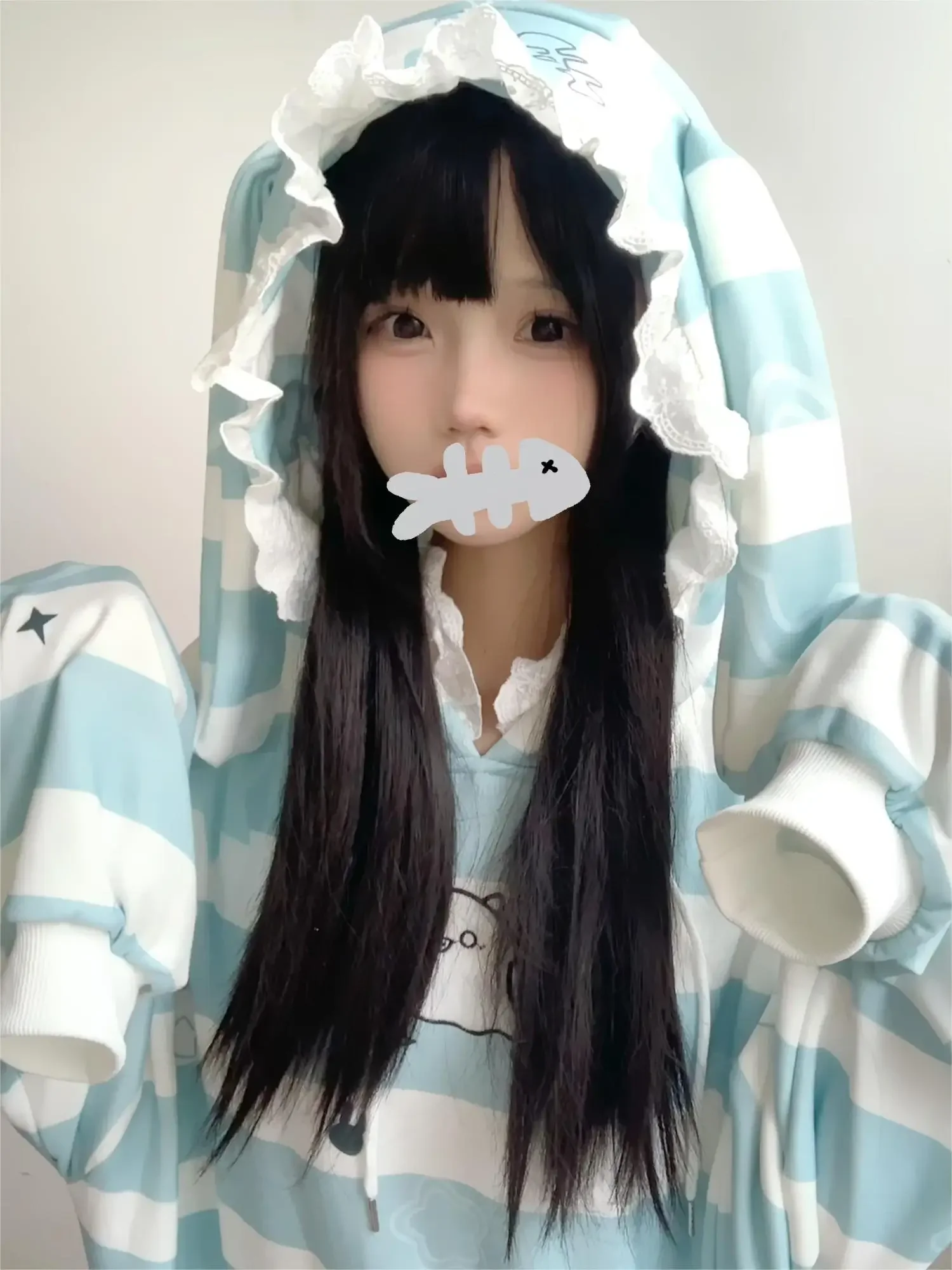 Sweats à capuche rayés japonais pour filles, pull à manches longues, vêtements décontractés, impression de dessin animé, dentelle Kawaii, PVD, Y2K, Harajuku