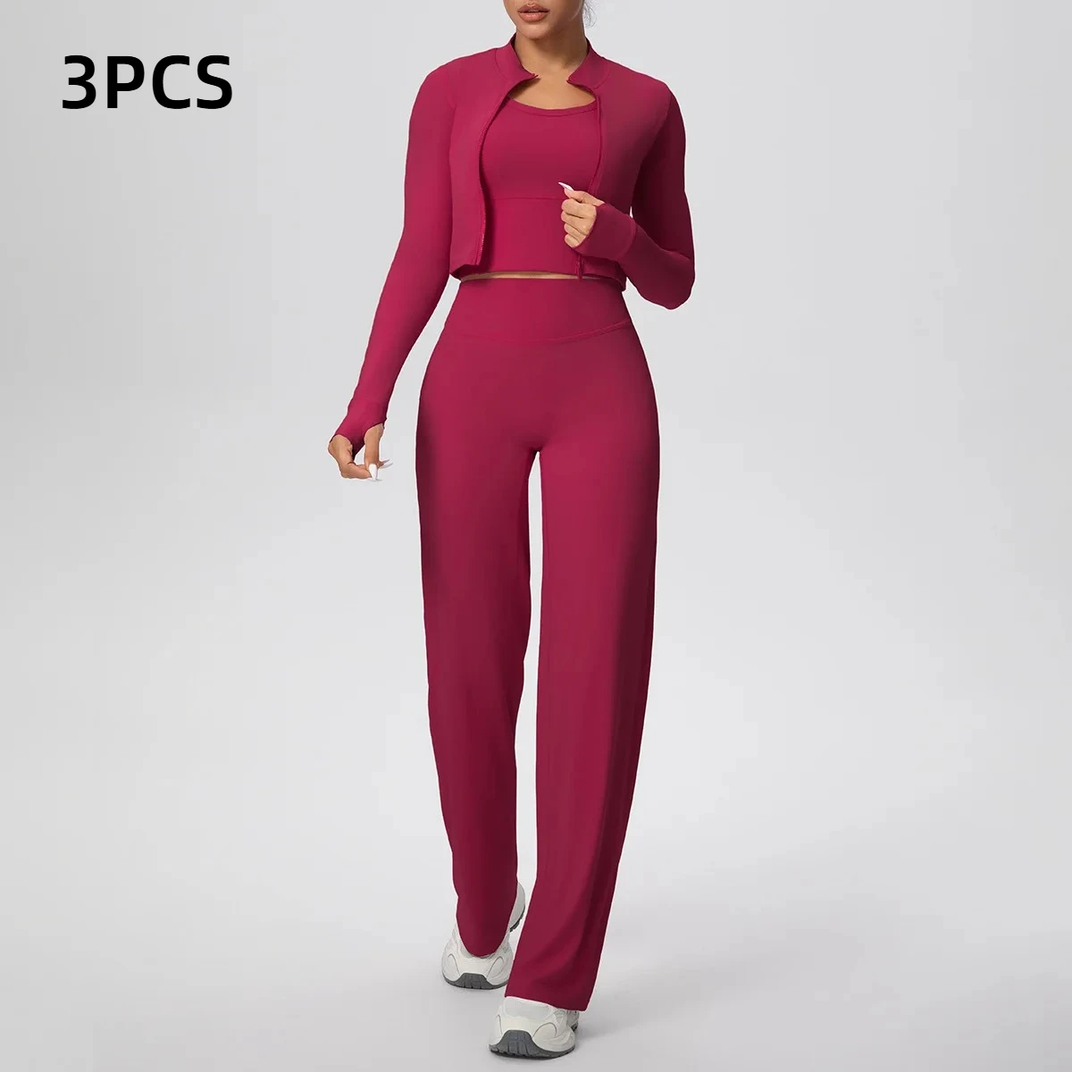 

3 шт., женский облегающий спортивный жилет с начесом, комплект для йоги с высокой талией, широкие брюки персикового цвета, комплект для фитнеса, костюм для бега, тренировок в тренажерном зале, йоги