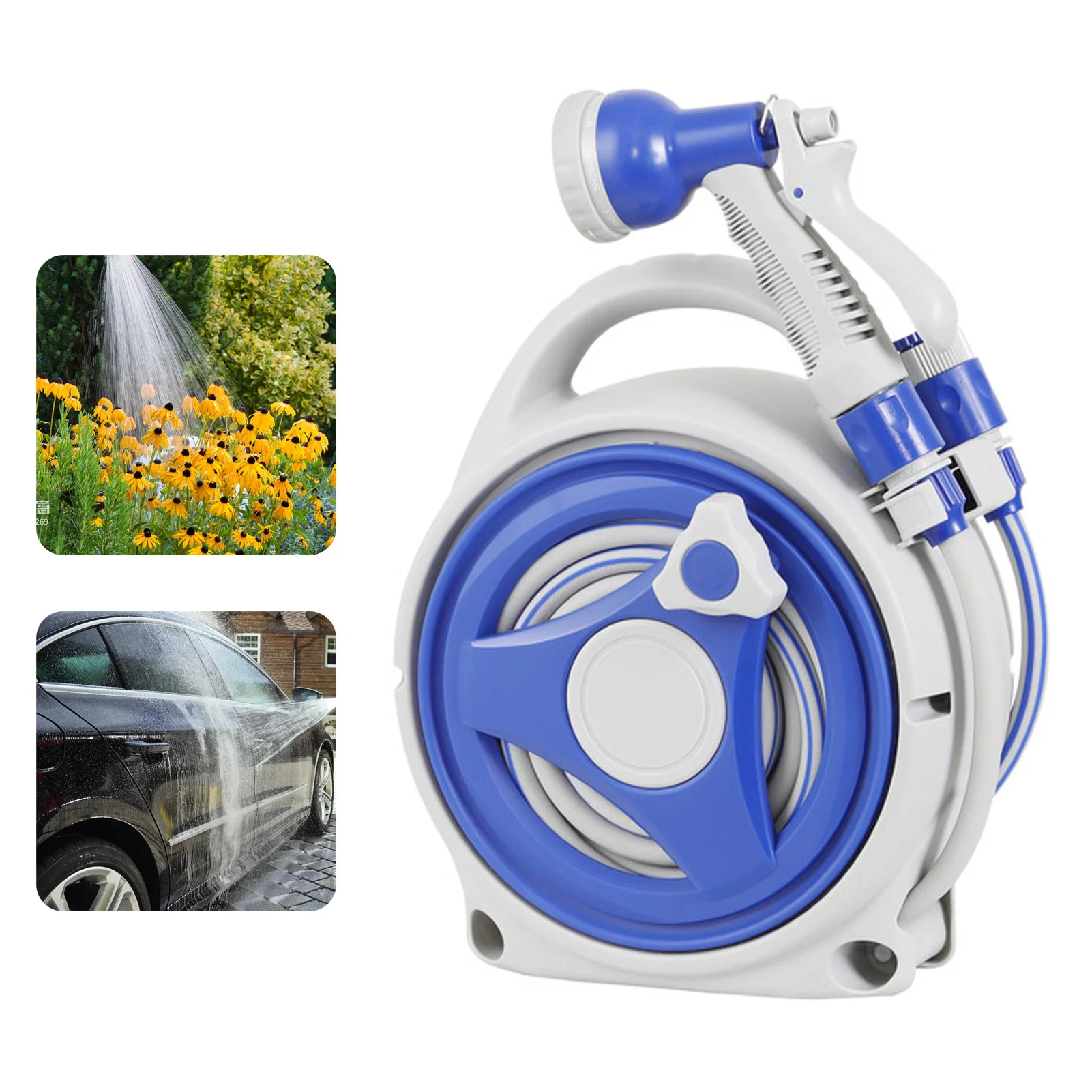 

Retractable Garden Hose Reel with 8-in-1 Sprayer Nozzle 43Ft Hose Water Hose Reels with Spray Lock Standard Pipe Connector