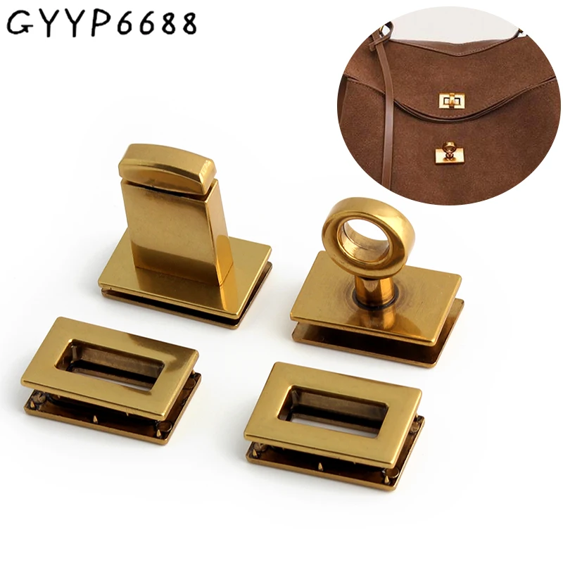 1/4/10Sets 35x28mm Satin Gold Metal Rectangle Twist Locks For DIY Leather Handbag Purse Bags Turn Lock Clasp Buckle Accessories