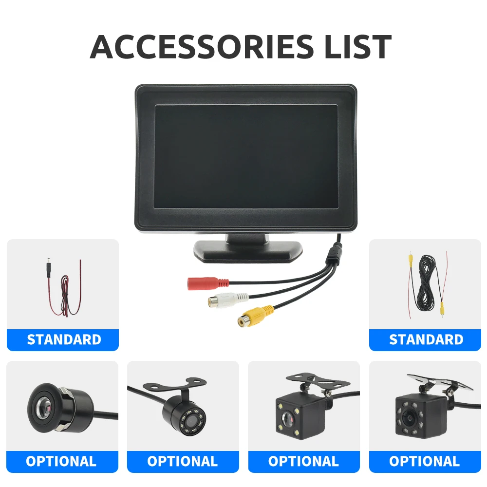 BINWEI 4.3 Inch Car Monitor 16:9 Vehicle Monitor Car Rear Camera Monitor Set Rear View Camera with Monitor