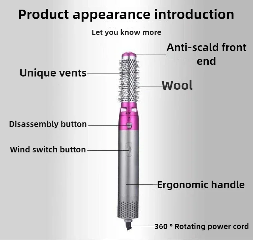 5-in-1 Hair Dryer Multi-functional Portable Hair Dryer Comb 1000W High-power Hot and Cold Air Suitable for Household Low Noise