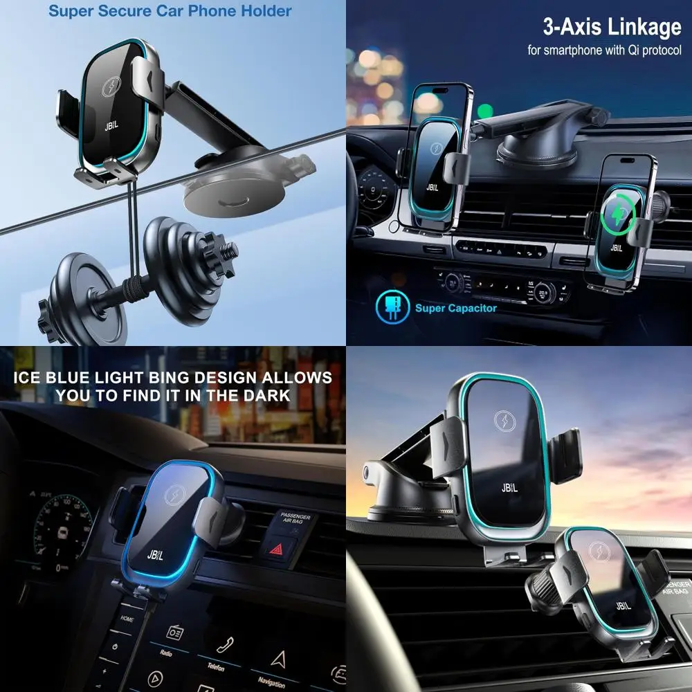 

Универсальный автомобильный держатель для телефона 3-в-1: крепление на лобовое стекло и воздуховод с беспроводной зарядкой для iPhone Pro Max, S24/S23, со светодиодной подсветкой