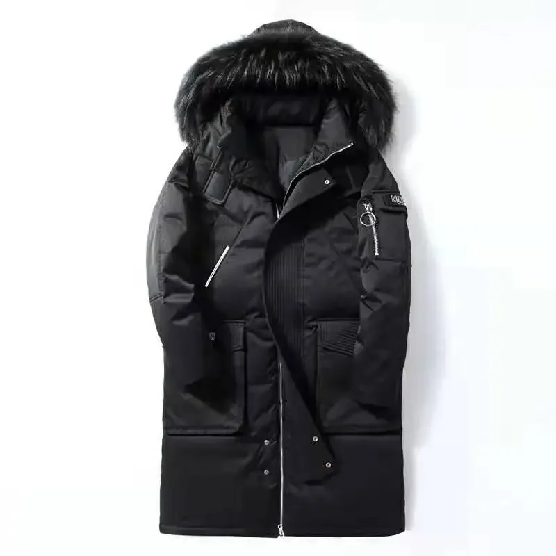 -30 ℃ Grad Paar Winter weiße Enten Daunen jacke lang warm halten verdicken Mantel Mode Kapuze Pelz kragen Wind jacke Daunen Parka