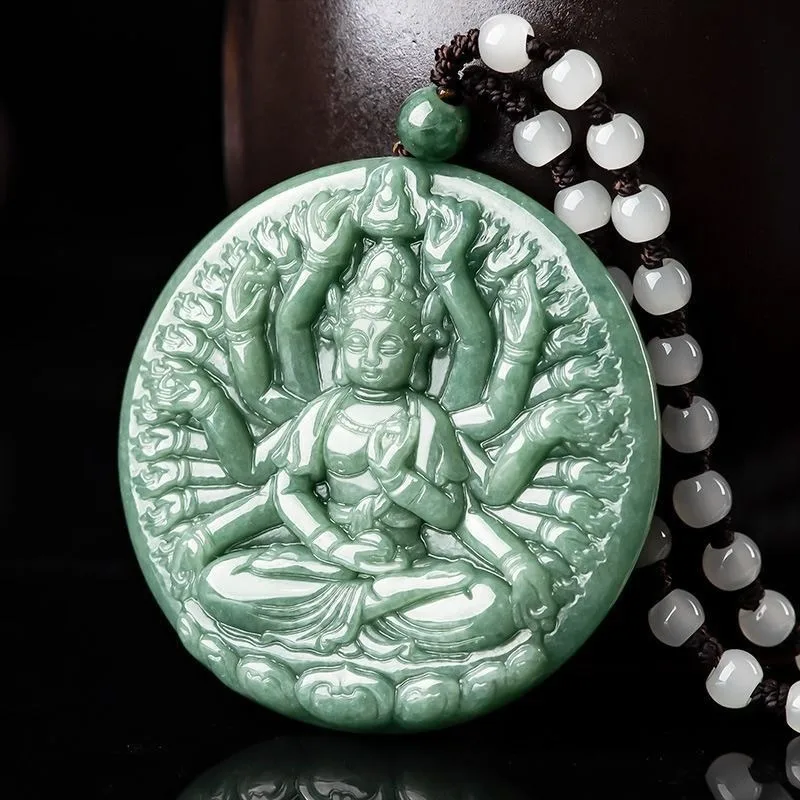 Natural Jadeite Thousand-handed Guanyin Pendant, The Same Jade Necklace for Men and Women