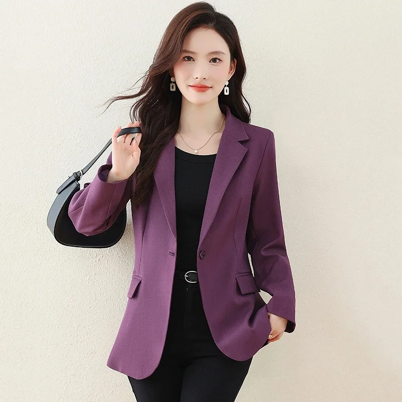 

Slim Blazers for Woman 2025 New Fashion Office Ladies Long Sleeve Blazers Chic Turn Down Collar Single Button Coats