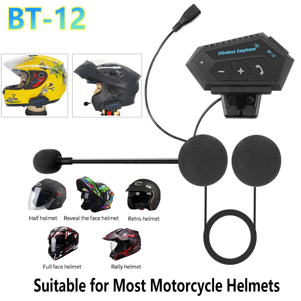 

BT12 Bluetooth-гарнитура для мотоциклетного шлема Водонепроницаемая Bluetooth-гарнитура для вызова Смарт-шумоподавление Беспроводная Bluetooth-гарнитура