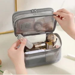 Large capacity Transparent mesh cloth makeup bag travel essentials ​cosmetics Organizer Double layer design Women toiletry bag