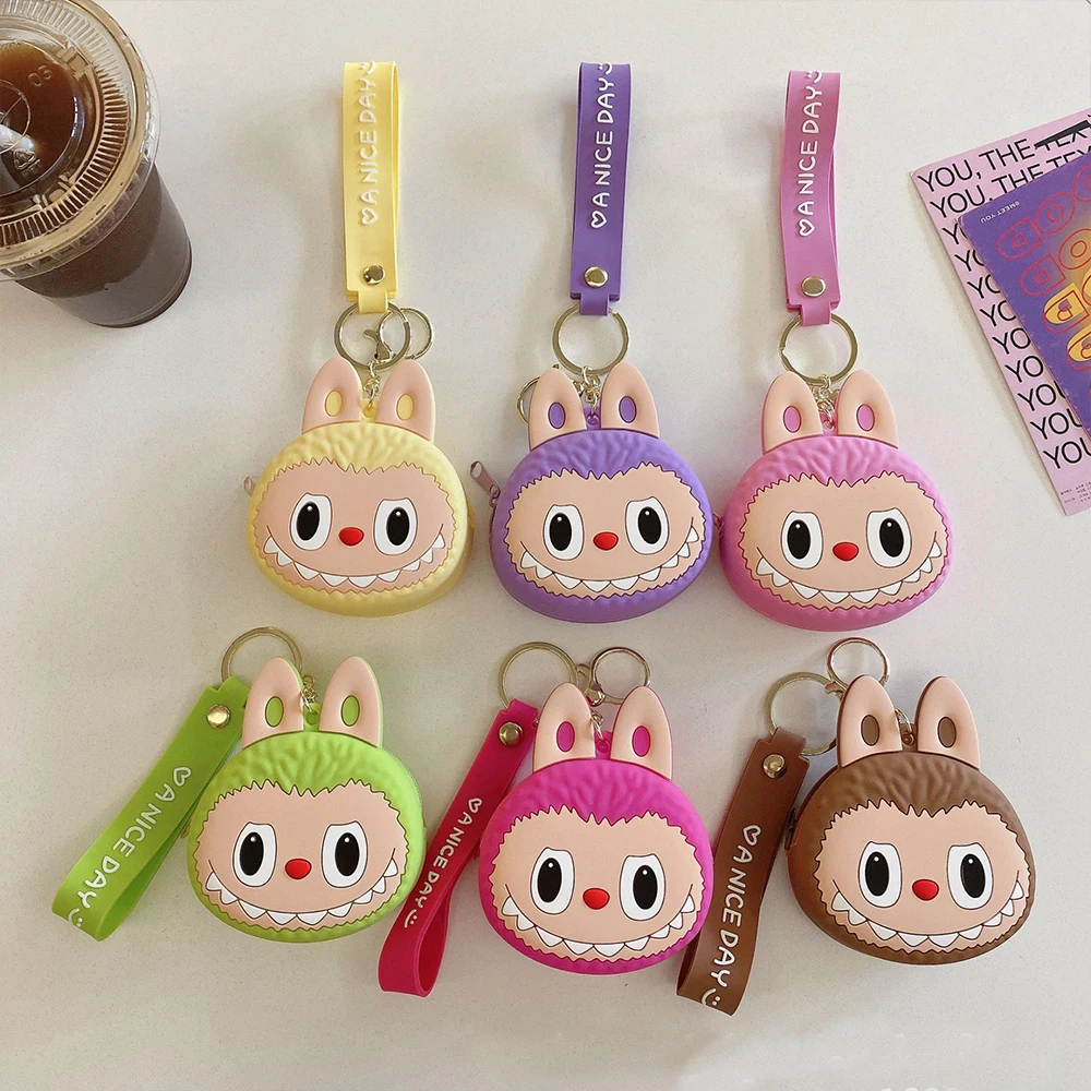 Labubu The Monsters Kawai Keychain Wallet Coin Purse Earphone Organizer Data Cable Organizer Bag Key Ring Gifts