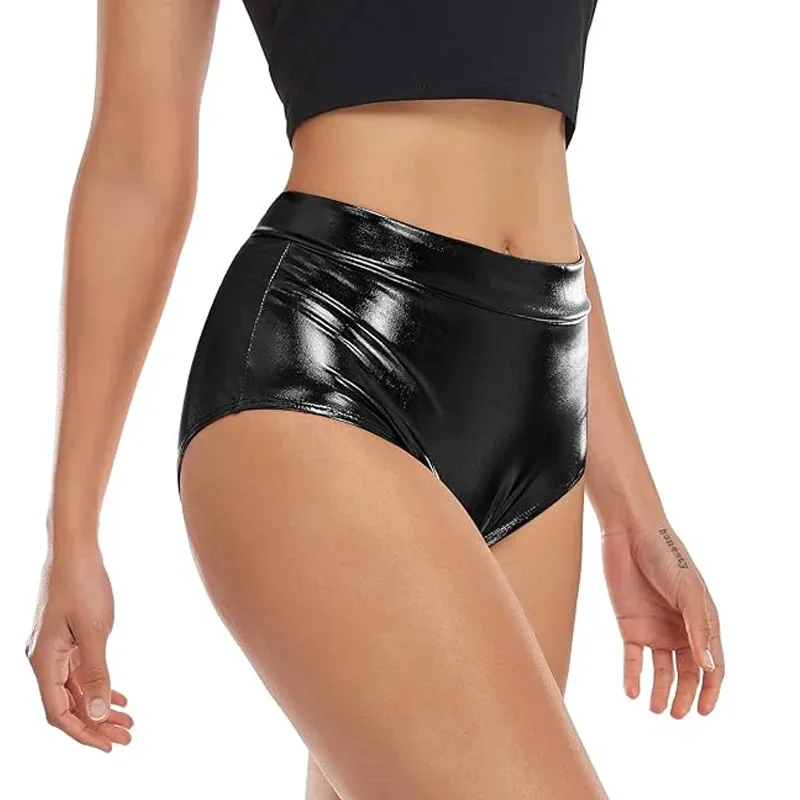 Sexy Nachtclub-Shorts aus Glänzendem PU-Leder für Damen und Mädchen, Schlanke Elastische Taille, Übergröße, Bequeme Weiche Hot Pants – Detail 2