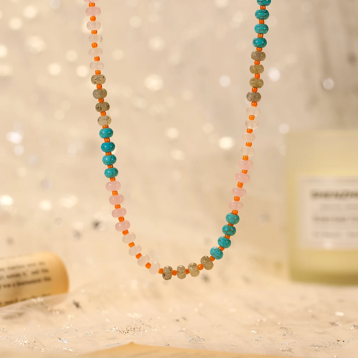 1Pc Fashion Boho Colorful Natural Stone Beaded Necklace for Women  Sweet Temperament Beach Party Jewelry Chic Girlfriend Gift