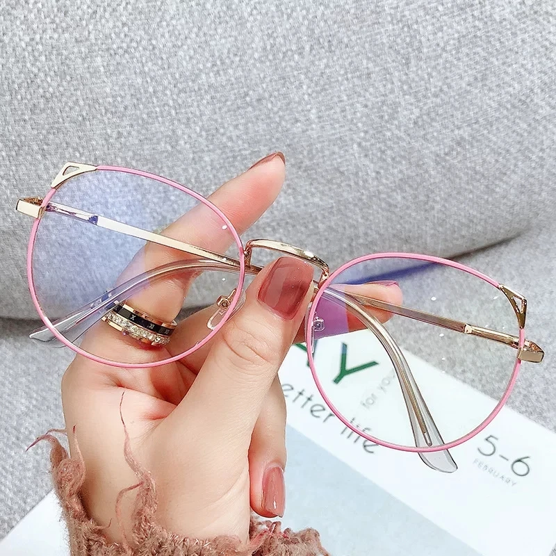 

Female Cat Eye Myopia Finished Glasses Brillen Student Computer Alloy Metalen Afgewerkt Bril Frames Lady Anti Blue Light Glasses