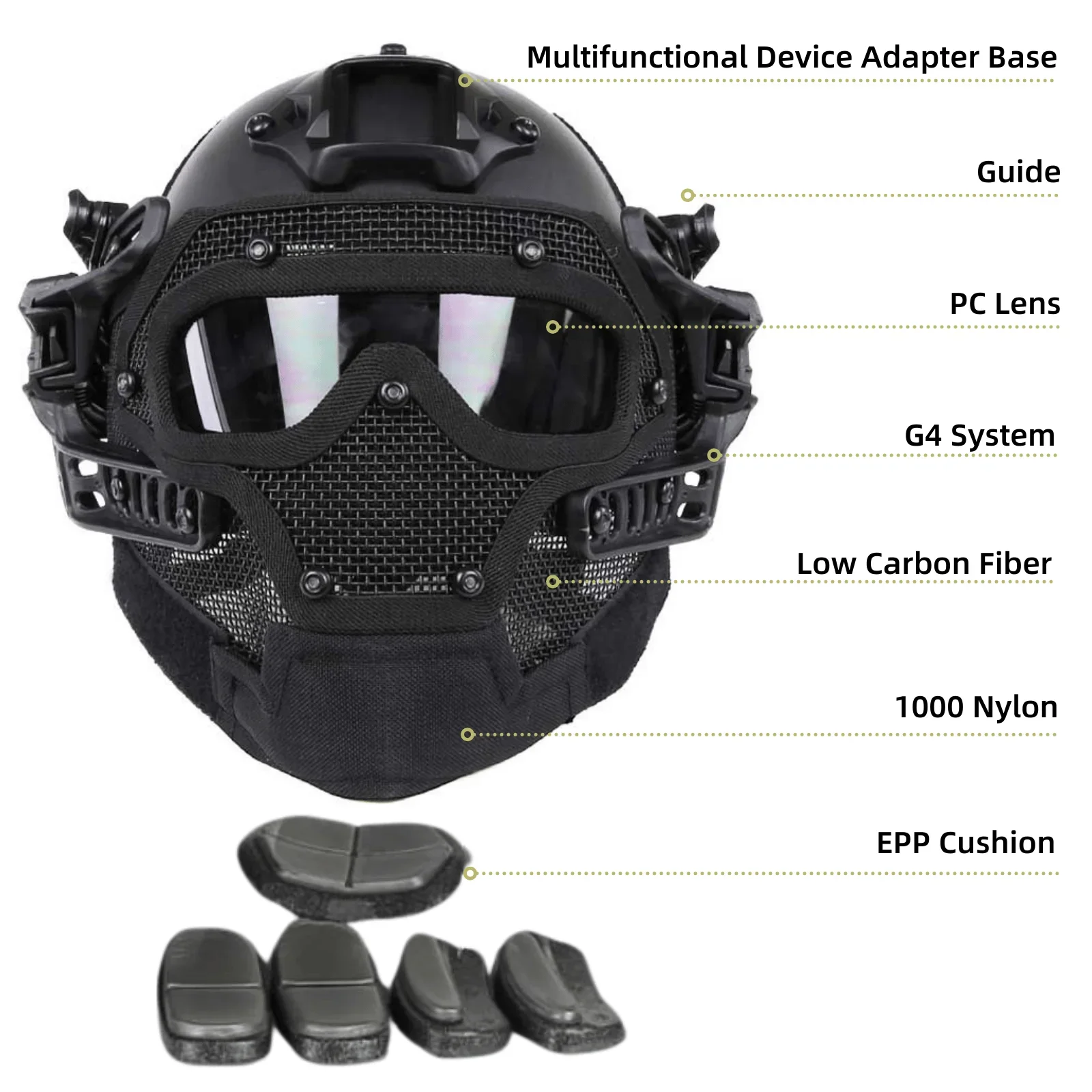 Airsoft Mesh Helmet Full Face with Round Holes FAST Helmet Anti-Fog Glassess Breathable Mask for Hunting Shooting Wargame Gear