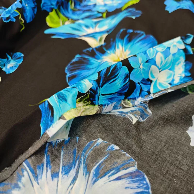 2024 New Fashion Show Hyacinth Petunia Flower Printed Satin Or Cotton Fabric For Women Dress Blouse Handmade DIY Cloth Sewing