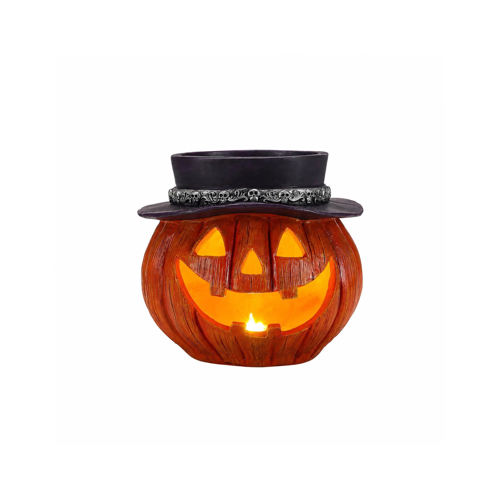 Halloween Pumpkin Candy Bowl with Witch Hat, Light Up Jack O Lantern Resin Storage Container, Spooky Tabletop Home Party Decor